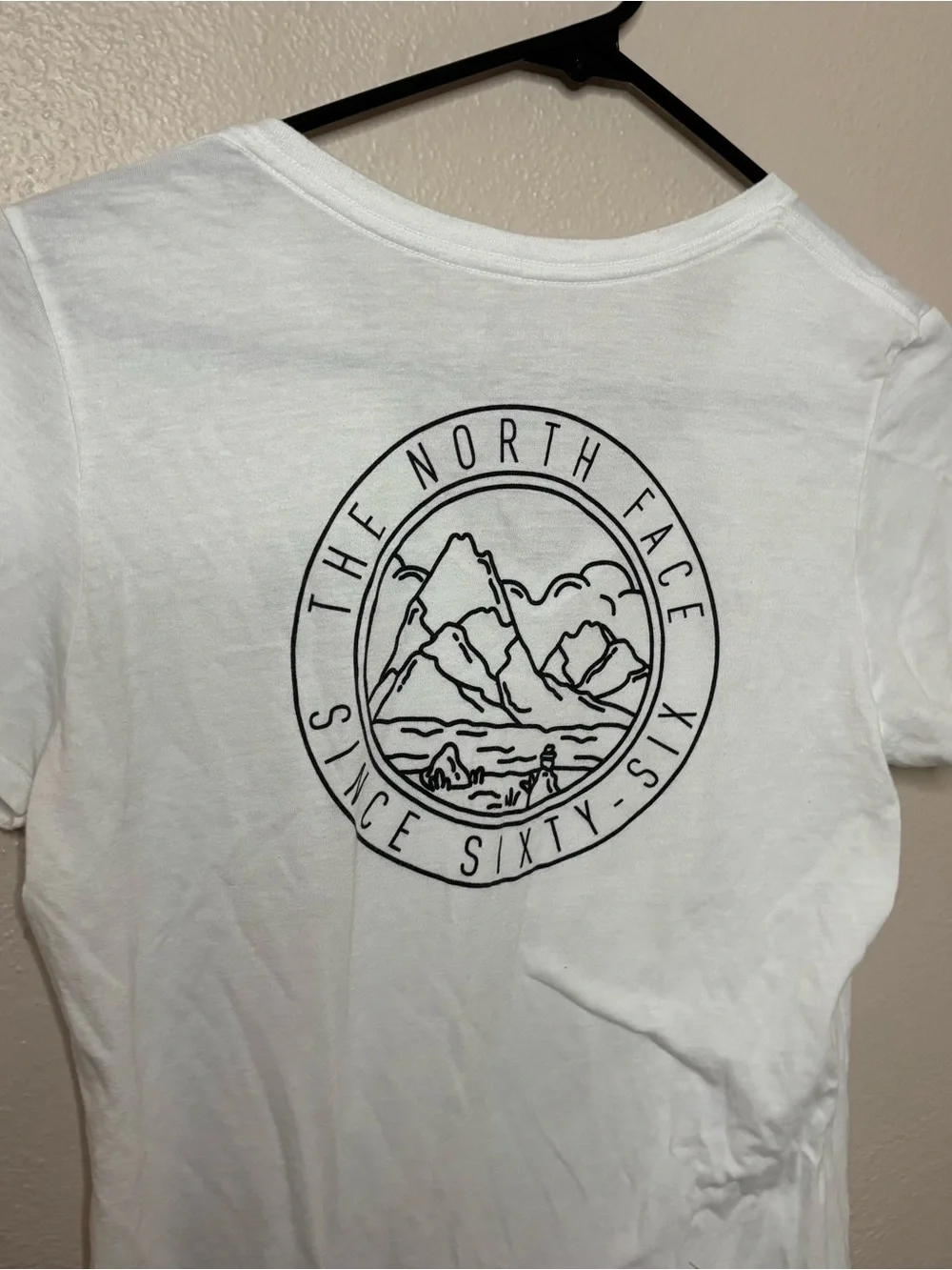 The North Face Women's White V-Neck Logo Tee with Small Chest Emblem - Picture 3 of 3